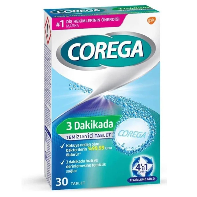 قرص تمیز کننده دندان مصنوعی کورگا مدل Dakikada 3 | بسته 30 عددی
