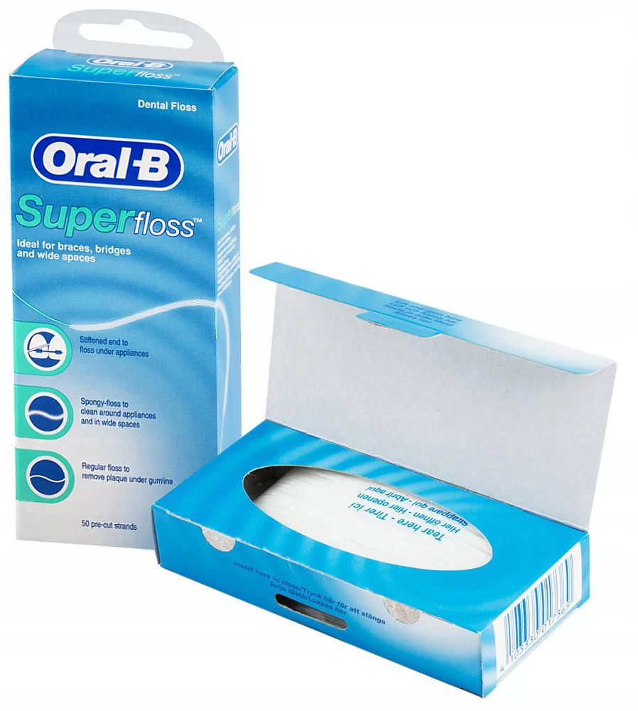 نخ دندان اورال بی Super Floss مخصوص ارتودنسی، ایمپلنت و بریج | 50 عددی